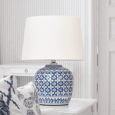 Round Blue & White Lamp